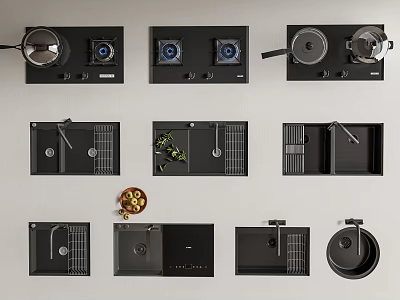Modern Kitchen Appliances Collection With Stove Sink And Cookware Designs 3d model