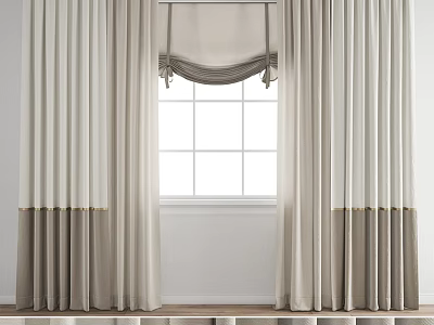Modern Beige And Gray Curtains With Valance Top And Bottom Hem Design 3d model