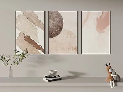 Abstract Paintings Hanging On Wall With Vase Books Cup And Stuffed Toys 3d model
