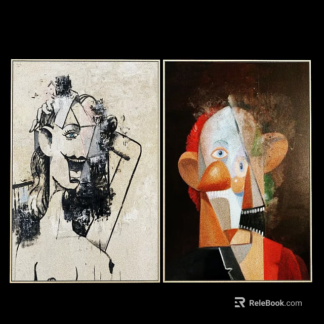 Abstract Cubist Portrait Paintings With Black White Tones And Colorful Geometric Shapes 3d model 