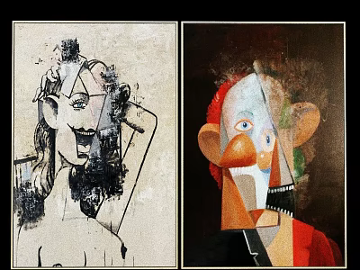 Abstract Cubist Portrait Paintings With Black White Tones And Colorful Geometric Shapes 3d model