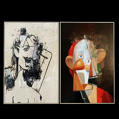 Abstract Cubist Portrait Paintings With Black White Tones And Colorful Geometric Shapes 3d model