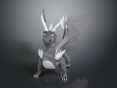 Game Movie Character Dragon With Gray Body White Horns White Wings And Sharp Claws 3d model