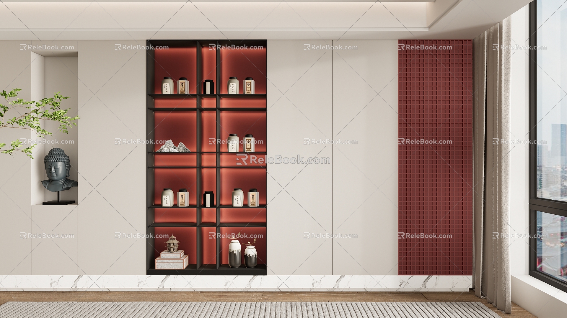 New Chinese Decorative Bookcase 3d model