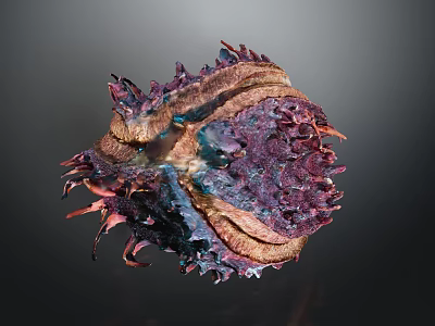 Spiky Folded Purple Red Brown Object With Textured Organic Surface And Intricate Details 3d model