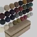 Elegant Beige Padded Ottoman Bench With Green Patterned Band And Fringe Trim