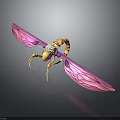 Decorative Character And Pink Winged Insect With Yellow Body And Ornate Tail