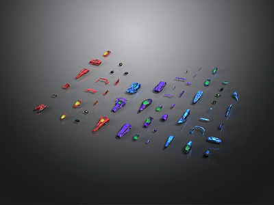 Colorful Cosmic Aerospace Components Including Rocket Satellite And Probe Models 3d model