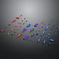 Colorful Cosmic Aerospace Components Including Rocket Satellite And Probe Models