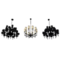 Three Modern Chandeliers With Black Gold Frames And Multiple Lights Contemporary Design 3d model