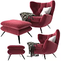 Elegant Red Velvet Ottoman Set Featuring Black Legs White Pillow And Blanket