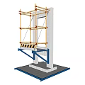 Construction Scaffolding Structure With Yellow Frames Blue Supports And Warning Stripes 3d model