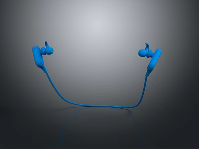 Blue In Ear Wired Headphones With Sleek Design And Reflective Surface On Gray Gradient Background 3d model