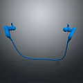 Blue In Ear Wired Headphones With Sleek Design And Reflective Surface On Gray Gradient Background