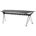 Modern Sleek Dining Table With Black Tabletop And Silver Metal Cross Legs