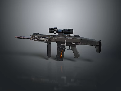 Tactical Black Rifle With Scope Orange Details Modern Design and Ergonomic Grip 3d model