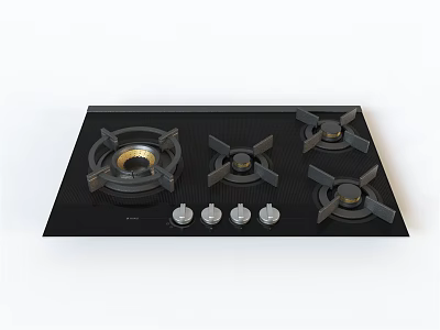 Black Glass Gas Stove Cooktop With Four Burners and Control Knobs For Modern Kitchen Appliances 3d model