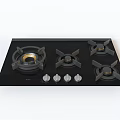 Black Glass Gas Stove Cooktop With Four Burners and Control Knobs For Modern Kitchen Appliances