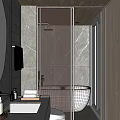 Hotel Bathroom Interior With Illuminated Oval Mirror Marble Walls Glass Shower And White Bathtub