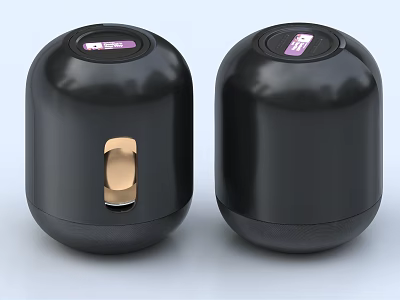 Two Modern Black Headphones Speakers With Sleek Design And Gold Accent Buttons 3d model