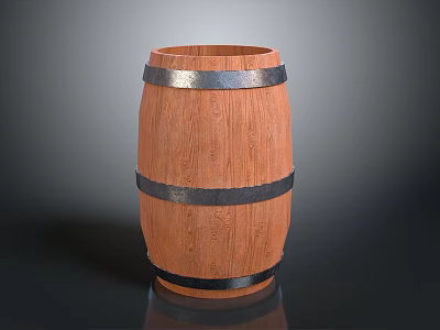 Rustic Wooden Barrel With Natural Wood Texture And Black Metal Hoops 3d model