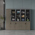 Modern Interior File Cabinet With Glass Doors Wooden Panels And Organized Files Books