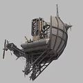 Complex Industrial Equipment with Metal Framework Mechanical Arms and Propellers