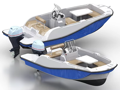 Two Blue And White Yachts With Motor Seats And Console Features 3d model
