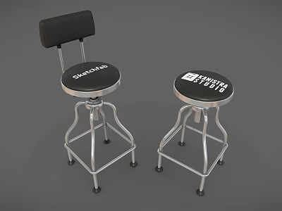 Black Adjustable Bar Stools With Silver Metal Legs And SHOWROOM Seat Design 3d model