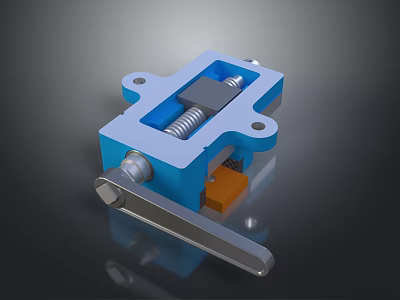Industrial Blue Mechanical Device With Metal Base Spring And Control Knob 3d model