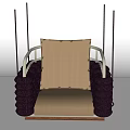 Stylish Modern Hanging Chair With Brown Seat Purple Woven Rings And Wooden Frame