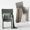 Green And White Leisure Chairs With Plaid Pillows And Cozy Blankets In Modern Interior