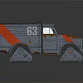 Gray Tracked Truck With Red Stripes Number 53 And Worn Details