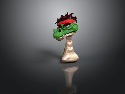 Green Cartoon Figure With Red Hair White Body And Fierce Expression On Dark Background 3d model