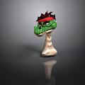 Green Cartoon Figure With Red Hair White Body And Fierce Expression On Dark Background