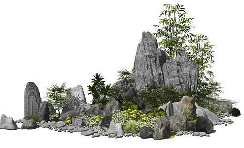 New Chinese landscape sketch rockery stone plant landscape sketch 3d model