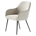 Modern Upholstered Dining Chair With Beige Fabric And Black Metal Tripod Legs