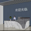Modern Marble Reception Desk 3D Model With Receptionist And Welcome Sign 3d model