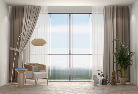 modern curtain balcony sliding door curtain 3d model