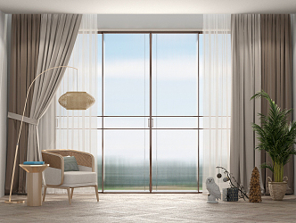 modern curtain balcony sliding door curtain 3d model