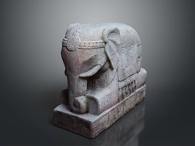 Traditional Stone Elephant Sculpture With Intricate Carved Patterns And Handcrafted Base 3d model