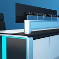 Modern Console Desks With Multiple Monitor Screens Office Chair And Blue Lighting