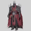 Hooded Blue Skinned Fantasy Character In Red Robe With Armor And Tassels Belt