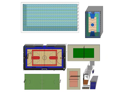 Detailed Basketball Gym Layout Design With Floor Plans Court And Section Views 3d model