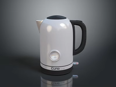 White Electric Kettle With Black Handle Lid And Temperature Gauge Cundo Brand 3d model