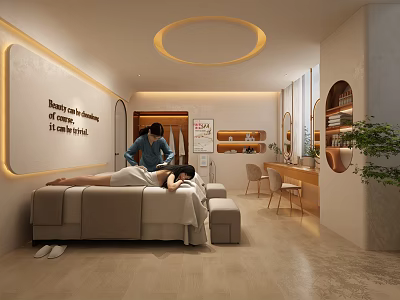 Tranquil SPA Sauna Interior With Professional Massage Service And Comfortable Treatment Bed 3d model