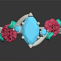 Elegant Silver Ring Featuring Blue Gemstone With Red Green Floral Design 3d model