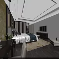 Modern Hotel Guest Room Interior With Bed TV Desk Chair And Carpet