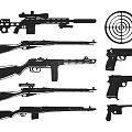 Collection of Various Firearms Rifles Pistols and Target Silhouette Vector Design