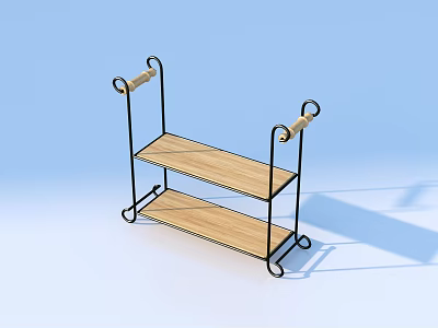 Two Tier Storage Shelf with Wooden Boards Metal Frame and Handle Design 3d model